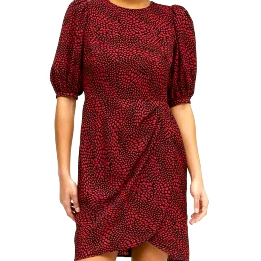 Banana Republic Red Print Puff Sleeve Sheath Dress